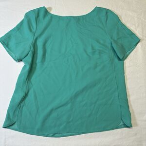 Ann Taylor Blouse Size 14 | Teal Green Short Sleeve Top Keyhole Back Career Chic